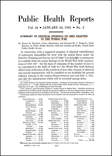 Britten and Perrot 1941 paper on physicals of recruits in WW1