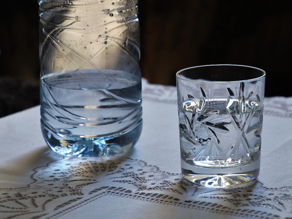 Water in glasses on a table