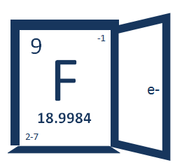 Fluoride Exposed logo, door opening on fluorine periodic table