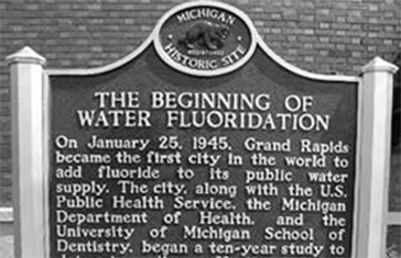 A commemoration of fluoride history, this historical marker is for the beginning of water fluoridation in Grand Rapids Michigan.