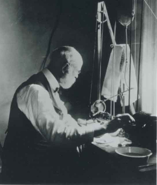 Greene Vardiman Black, early 20th-century dentist and scientist important in fluoride history, working in his lab