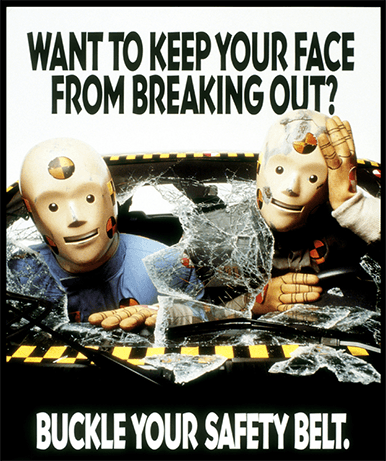 Larry and Vince, crash test dummies famous in ads for seat belts in 1980s