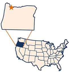 Map showing Portland, Oregon in the U.S.