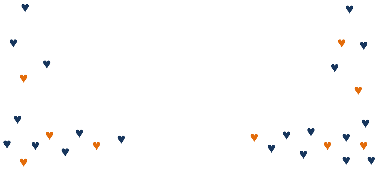 Collage of orange and navy blue hearts spanning the science topics page